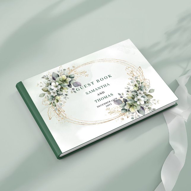 Dusty Green Eucalyptus Guld Bröllop Gästbok (Dusty Green Eucalyptus Gold Wedding Guest Book)