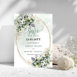 Dusty Green Greenery Watercolor Spara Datumet