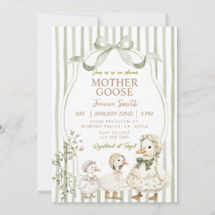 Dusty Green Mother Goose och gosling Baby Shower Inbjudningar