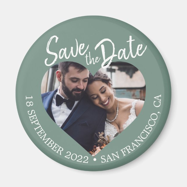 Dusty Green Photo Modern Script Save the Date Magnet (Framsidan)