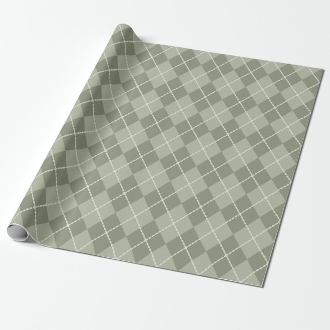 Dusty Grönt Argyle Wrapping Papper Presentpapper (Utrullad)