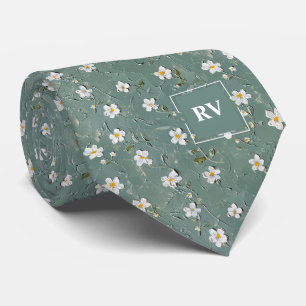 Dusty Grönt Blommigt Monogram Slips