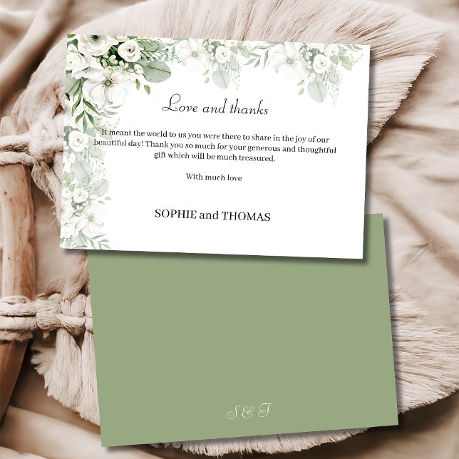 Dusty grönt blommigt ro vattenfärgen bröllop tack kort (Skapare uppladdad)