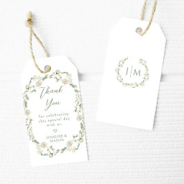 Dusty Grönt Blommigt Wandeand Bröllop Tack Presentetikett