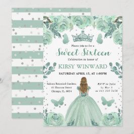 Dusty Grönt Dress Blonde Princess Sweet 16 Inbjudningar