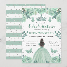 Dusty Grönt Dress Brunette Princess Sweet 16 Inbjudningar