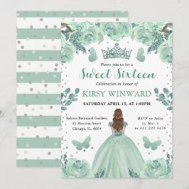 Dusty Grönt Dress Red Hair Princess Sweet 16 Inbjudningar