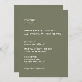 Dusty grönt enkel typografi modern Bröllop Inbjudningar