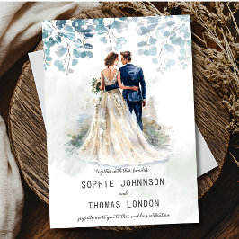 Dusty grönt eucalyptus bröllop par bröllop inbjudningar