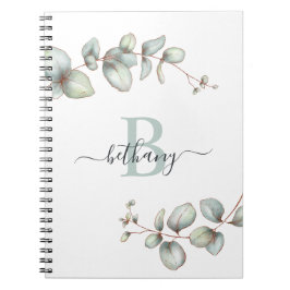 Dusty Grönt Eucalyptus Personlig Monogram Anteckningsbok