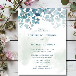 Dusty grönt eucalyptus vattencolor bröllop inbjudningar