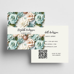 Dusty grönt kräm-blommigtar, bild QR-logotyp Fyrkantigt Visitkort