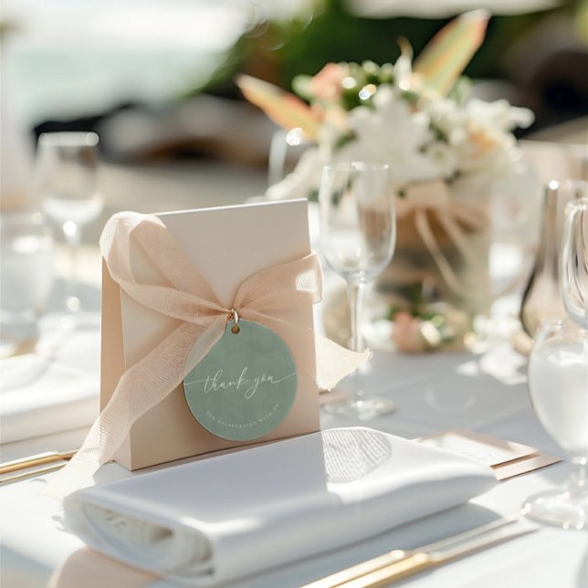 Dusty Grönt Minimal kalligrafi Bröllop Tack Gåvor Etiketter (Dusty Green Minimal Calligraphy Wedding Thank You Favor Tags)