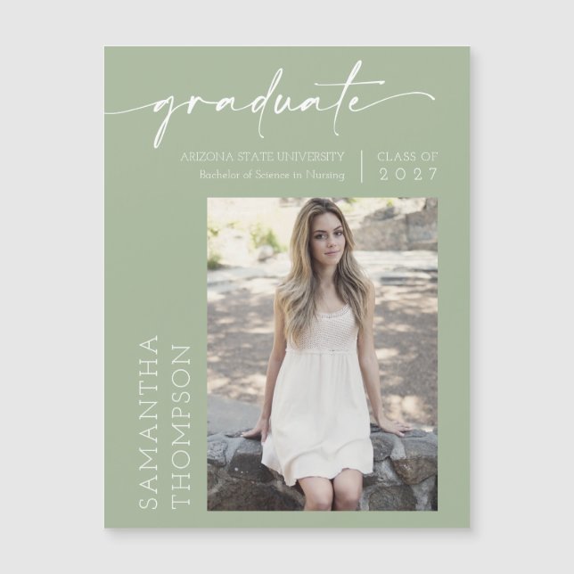 Dusty Grönt - minimalt skript Photo Student Magnet (Framsida)