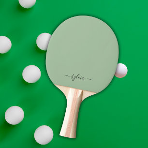  Dusty Grönt Modern Girly Monogram Namn Pingisracket