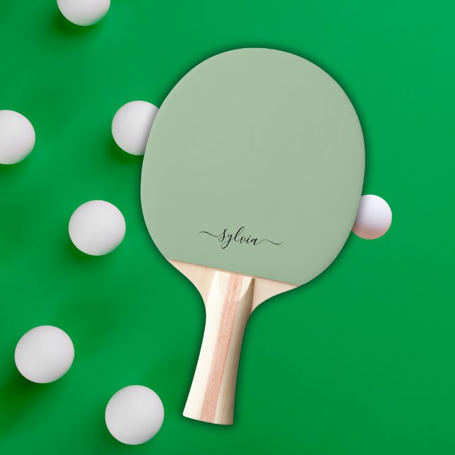  Dusty Grönt Modern Girly Monogram Namn Pingisracket (Dusty green monogram ping pong paddle)