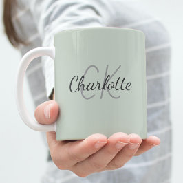 Dusty grönt monogram initialer namn kaffemugg
