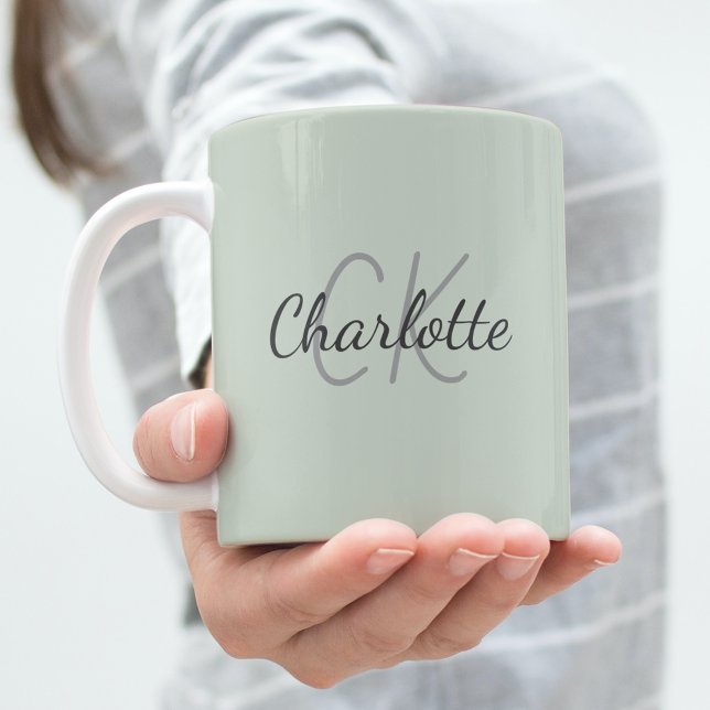 Dusty grönt monogram initialer namn kaffemugg (Skapare uppladdad)