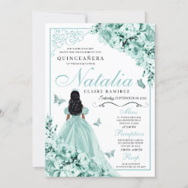 Dusty Grönt Ro Princess Dress Quinceanera Inbjudningar