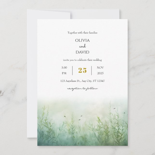Dusty Grönt Underwater Fish Seagrass Beach Wedding Inbjudningar (Framsida)