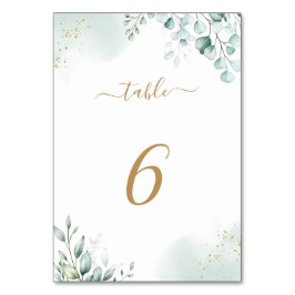 Dusty Guld Eucalyptus Lövs Greenery Bröllop Bordsnummer