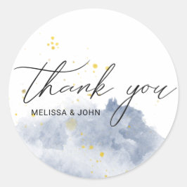 Dusty Guld och Blue monogram tack Runt Klistermärke