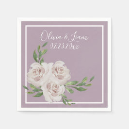 Dusty Lavender Blommigt Romantic Modern Script Pappersservett