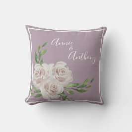 Dusty Lavender Blommigt Romantic Namn Bröllop Kudde