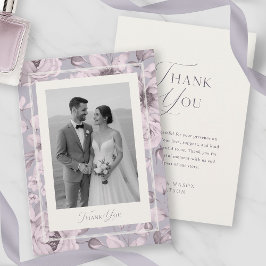 Dusty Lavender Floral Wedding Photo Thank You Card Inbjudningar