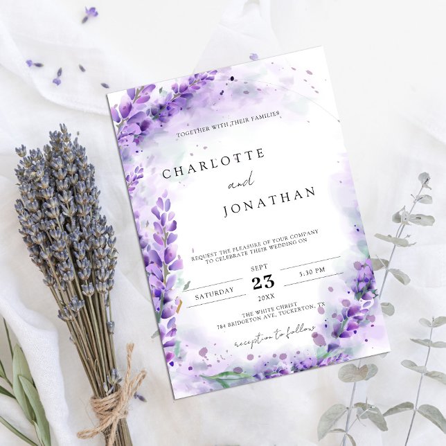 Dusty Lavender Foliage Modern Watercolor Bröllop Inbjudningar (Skapare uppladdad)