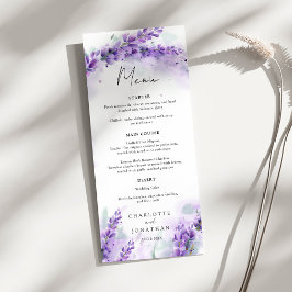 Dusty Lavender Foliage Modern Watercolor Bröllop Meny