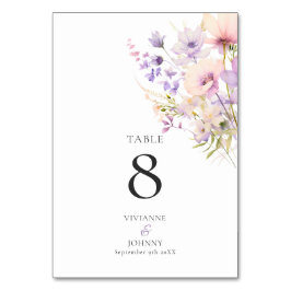 Dusty Lavender Lila Wildblommor Bröllop Bordsnummer
