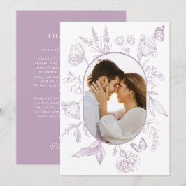 Dusty Lavender Line Blommigt Butterfly Photo Tack Kort