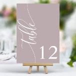 Dusty Lavender Modern Calligraphy Bröllop Bordsnummer<br><div class="desc">Följ med dina gäster till deras platser med de här chic elegant dammiga lavender lila bröllop bordsnummer. De här bordsnumren har en minimalistisk design med modern kalligrafi och ger dig en smula sofistikering till din bröllopsmottagning. Den mjuka bakgrunden och den rena typografin i eleganten säkerställer att den är enkel att...</div>