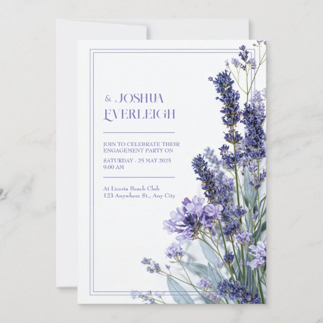 Dusty Lavender Teal Sketch Floral Frame Wedding Inbjudningar (Framsida)