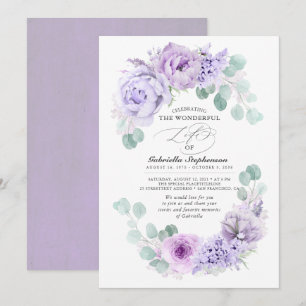 Dusty Light Lila blommor Dreamy Elegant Funeral Inbjudningar