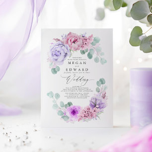 Dusty Lila and Rosa Blommigt Elegant Boho Bröllop Inbjudningar