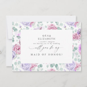 Dusty Lila Blommigt blir du min Bridesmaid Invi Inbjudningar