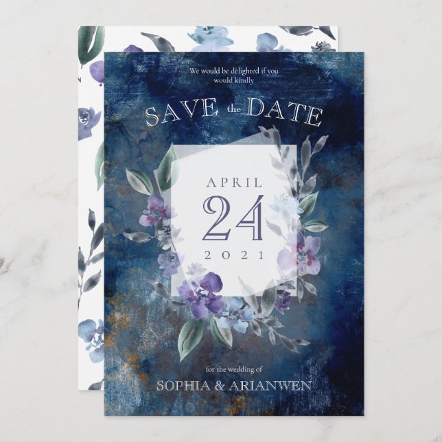 Dusty Lila blommigt -bröllopsinbjudan Inbjudningar (Fram/baksida)