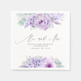 Dusty Lila blommor Elegant Botanical Mr. och Mrs. Pappersservett