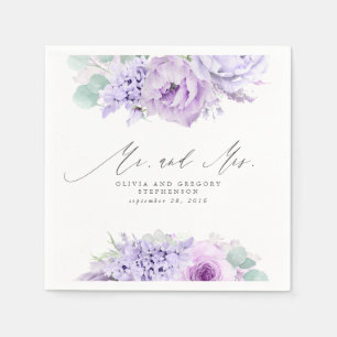Dusty Lila blommor Elegant Botanical Mr. och Mrs. Pappersservett