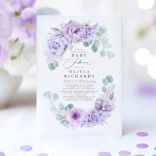 Dusty Lila blommor Elegant Soft Baby Shower Inbjudningar