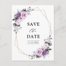 Dusty Lila Blooms Geometric Save Date
