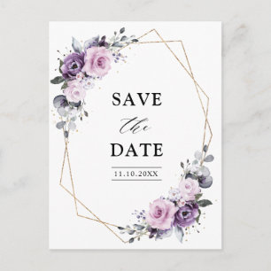 Dusty Lila Blooms Geometric Save Date Vykort