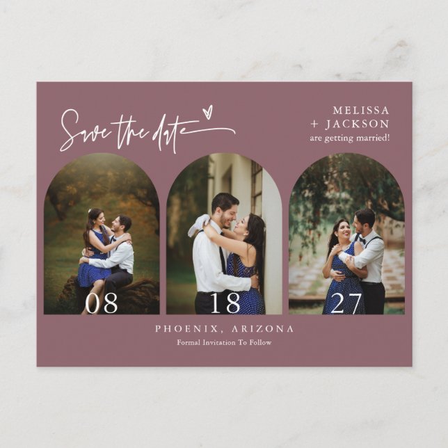 Dusty Lila Boho Arch Photo QR-kod Spara datum Vykort (Framsida)