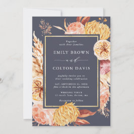 Dusty Lila Burgundy Terracotta Flower Bröllop Inbjudningar