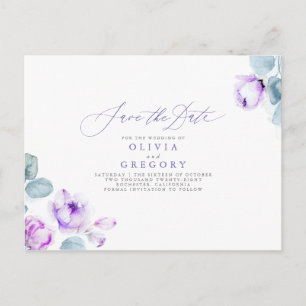 Dusty Lila Elegant Romantic Save Date Meddelande Vykort