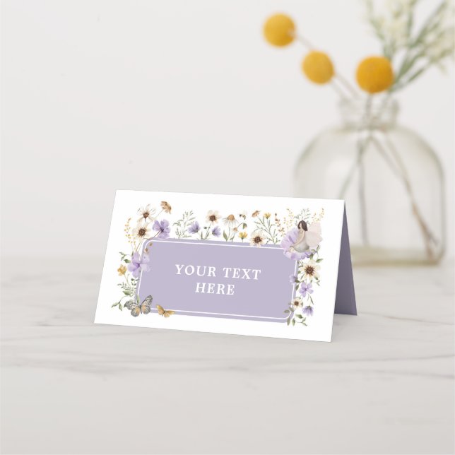 Dusty Lila Fairy Wildblomma Birthday Food Label Placeringskort (Framsida)