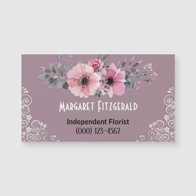Dusty lila florist magnetiskt affärskort (Framsida)