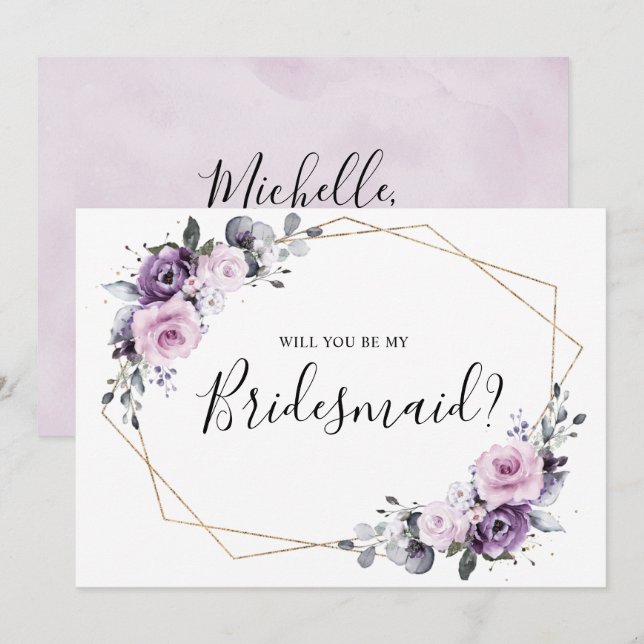 Dusty Lila Geometric kommer du bli min bridesmaid Inbjudningar (Fram/baksida)